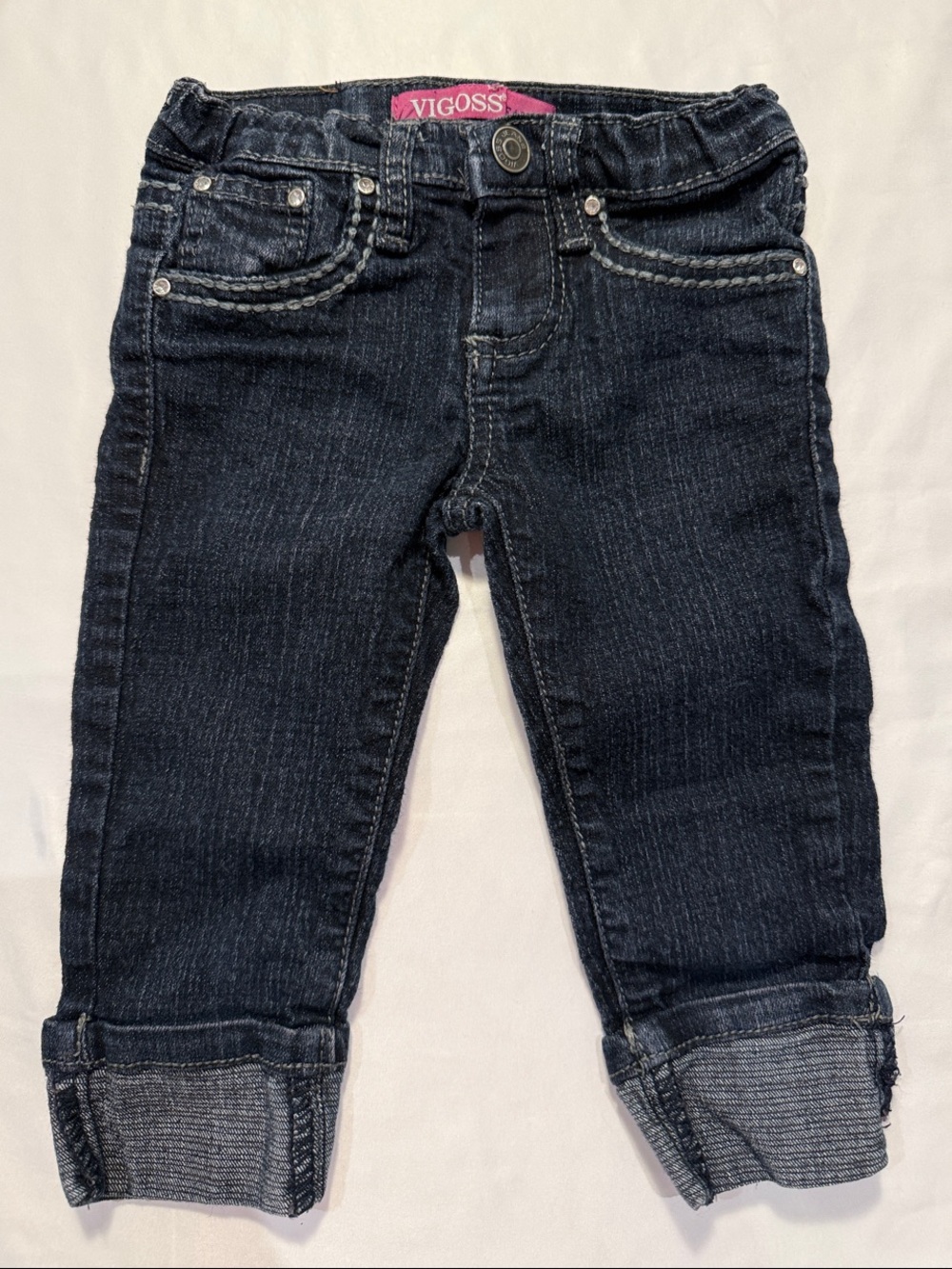 3/$20 Vigoss Girls Dark Wash Rhinestone Embellished Cuffed Capri Jeans Size 4